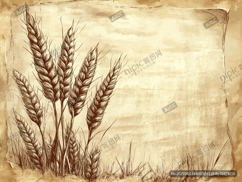 复古风麦穗插画背景图