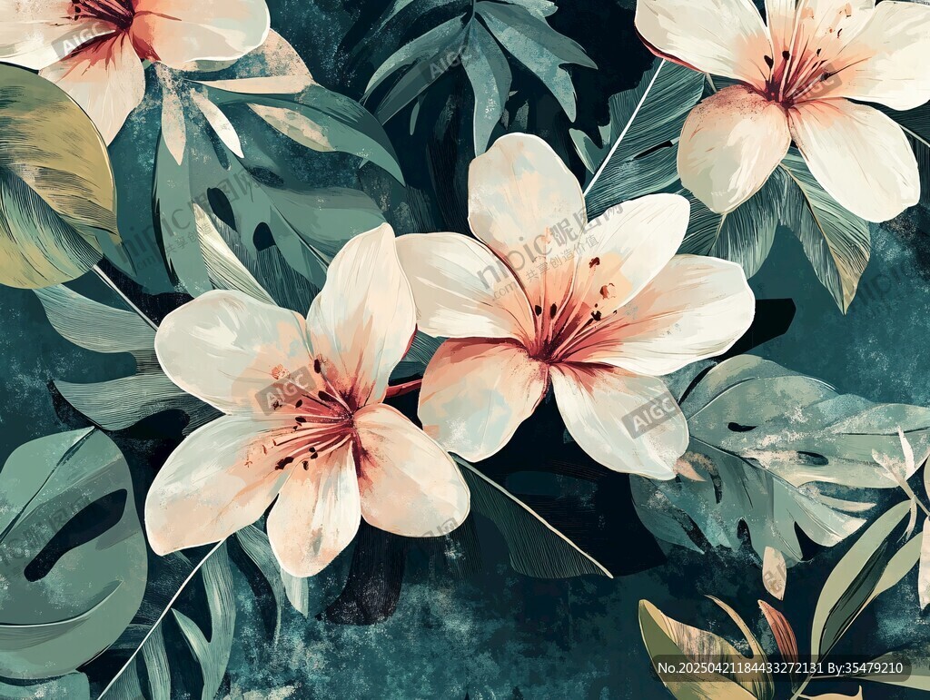 热带花卉绿植精美图案