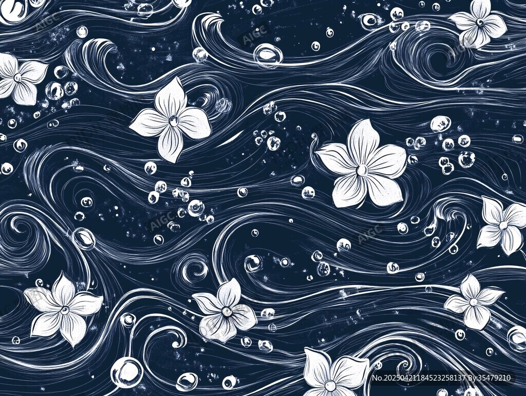 海洋花卉图案无缝背景图