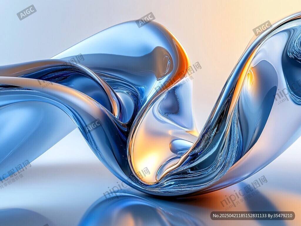 流动的梦幻蓝色液态造型