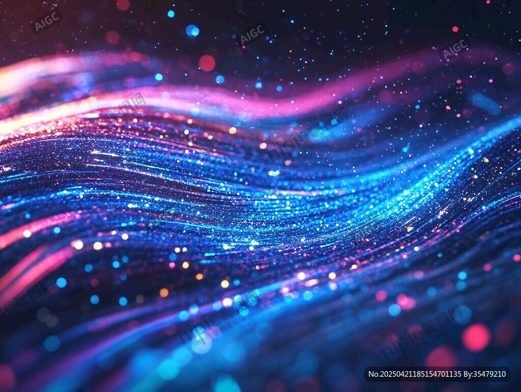 梦幻流光溢彩的粒子波浪