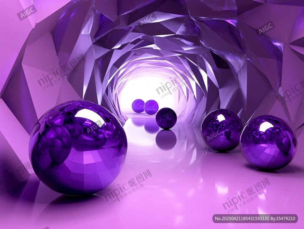 紫色梦幻隧道与球体景观