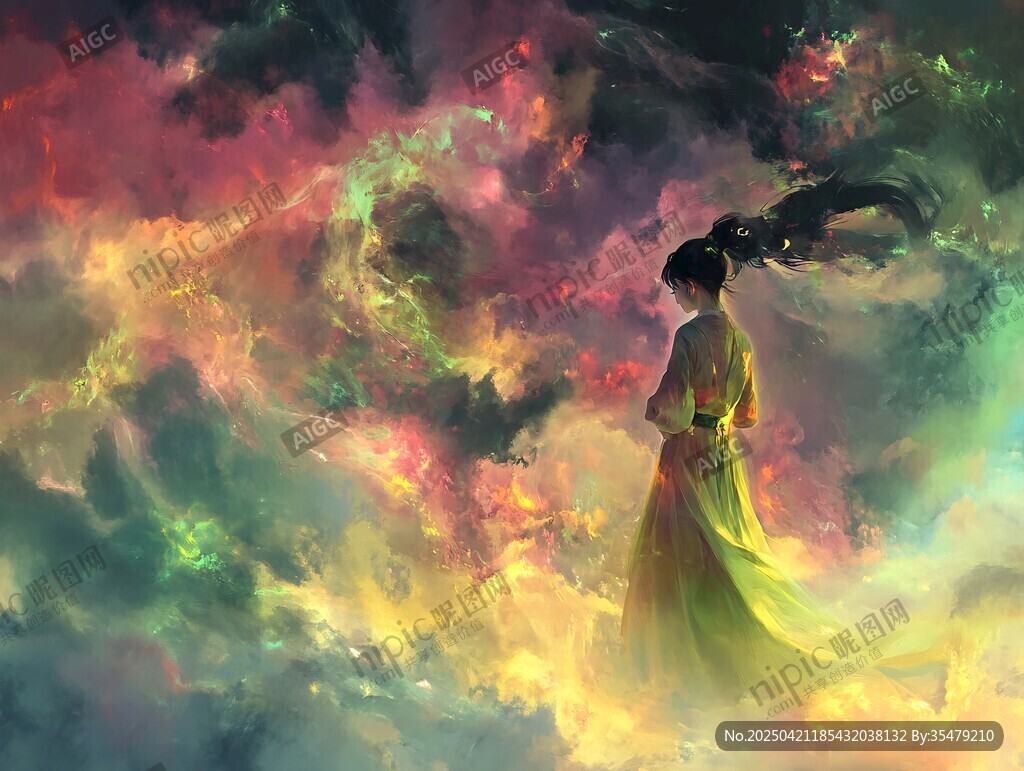 仙袂飘飘的奇幻云端女子