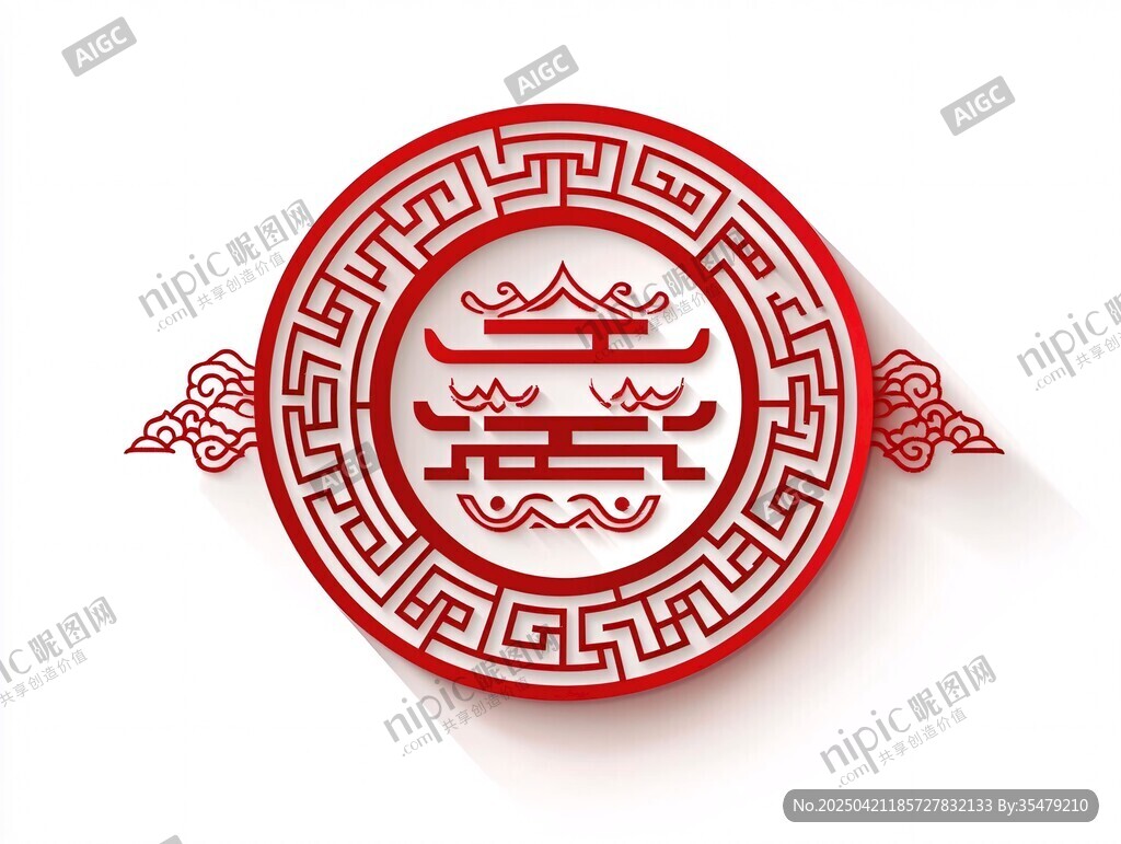 中式传统双喜圆形装饰图案