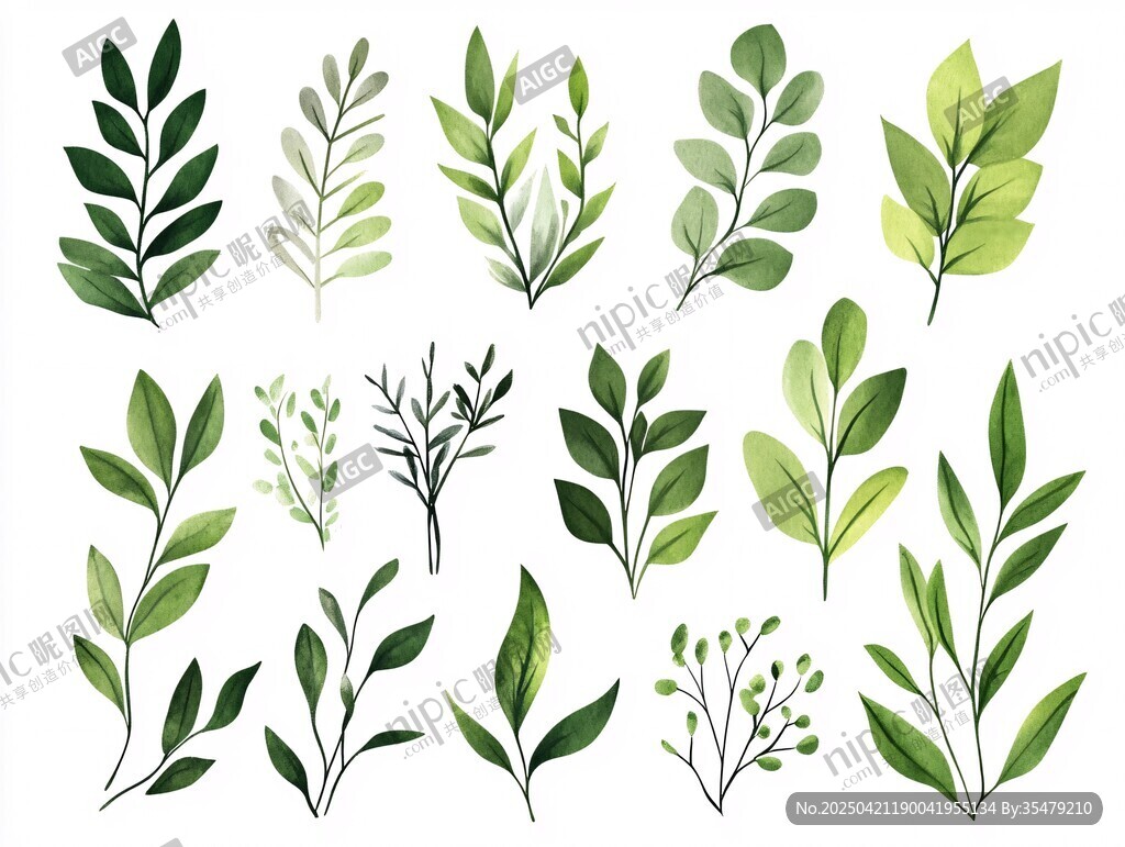清新手绘绿植叶片集合