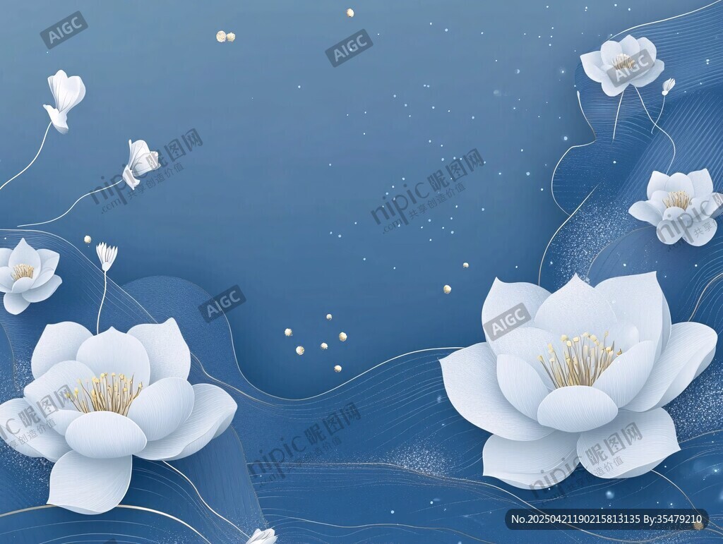 梦幻蓝底白色莲花背景图