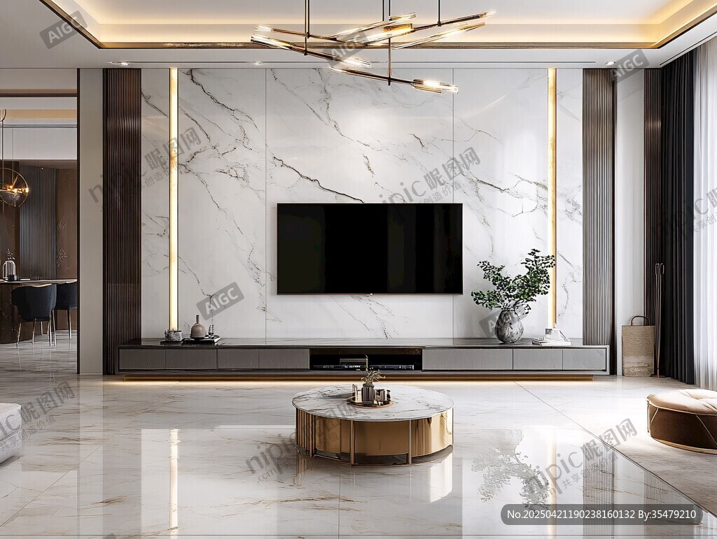 现代简约大理石电视背景墙