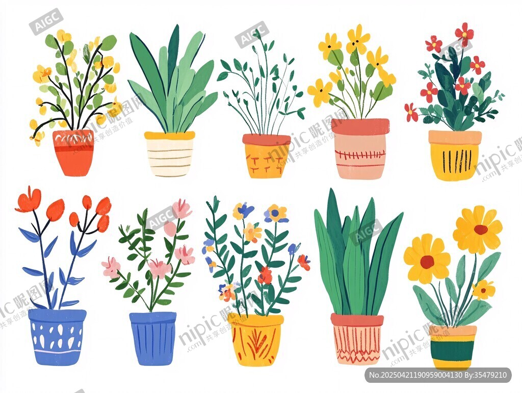 可爱盆栽花卉插画集合