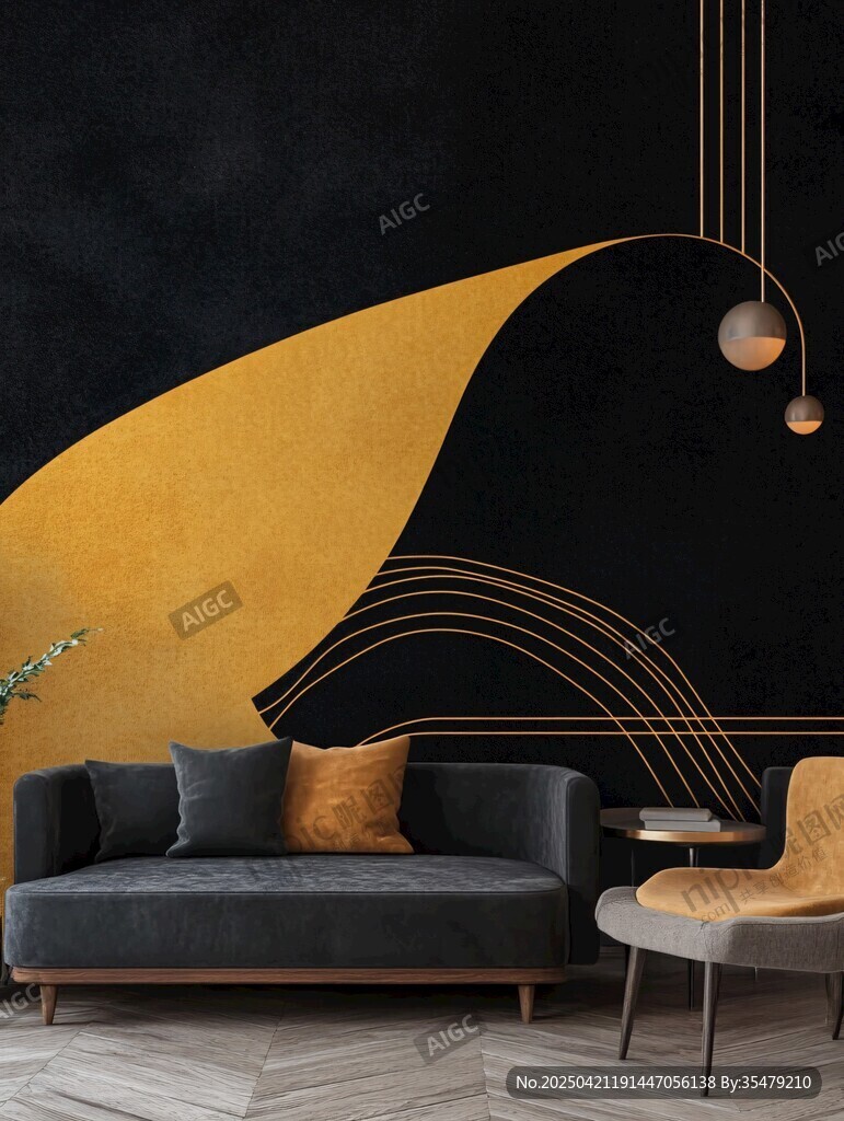 现代简约黑金风客厅一角