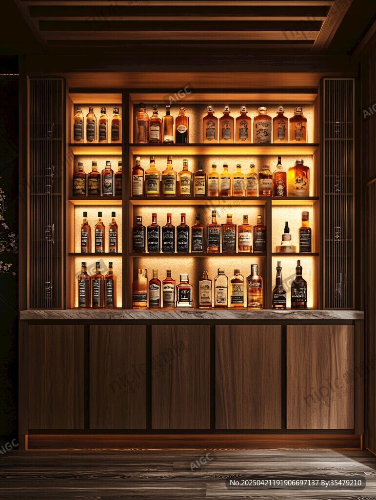 精致酒柜展示多样美酒