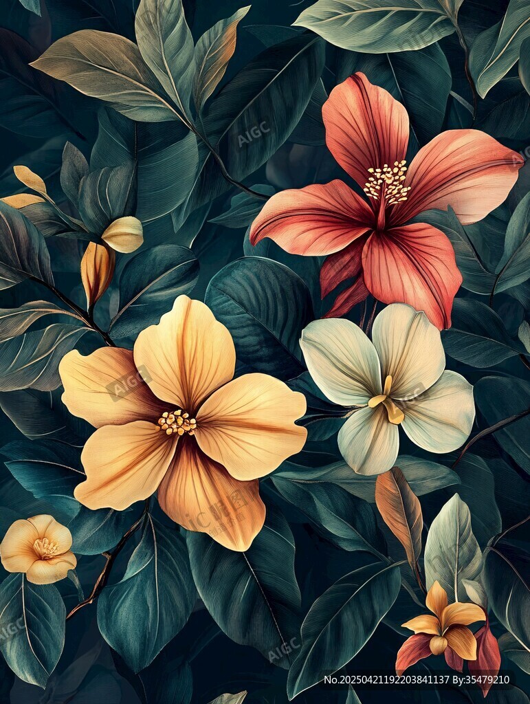 热带花卉插画图案设计