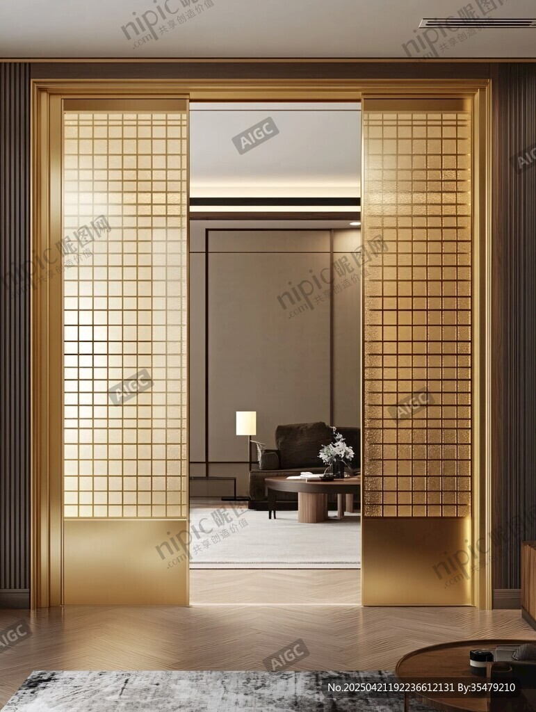 金色格栅门后的雅致空间