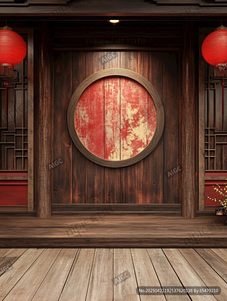 中式古风木质门饰场景