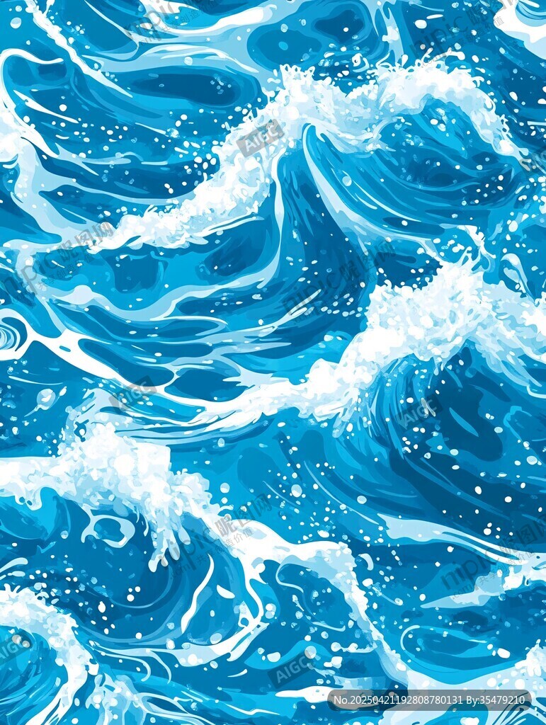 蓝色海浪无缝背景图案