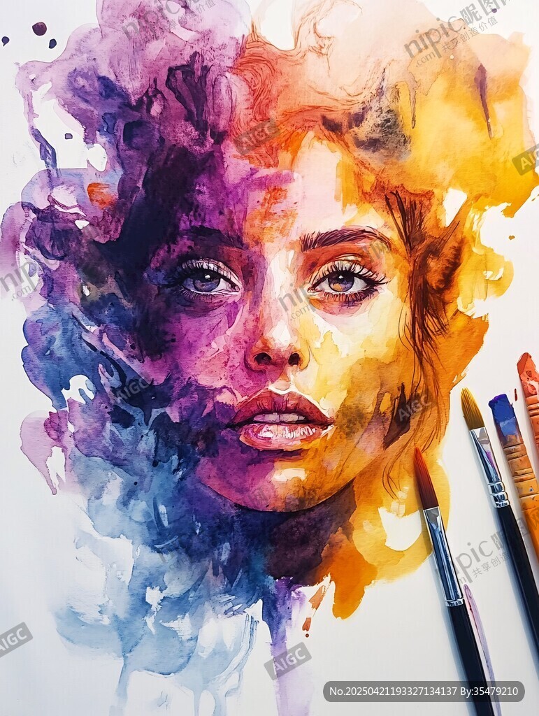 水彩绘就的梦幻女性面孔