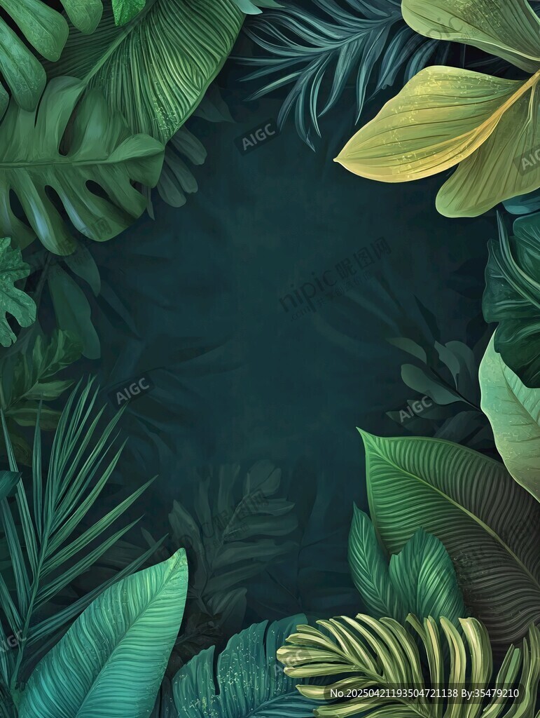 热带绿植环绕背景图