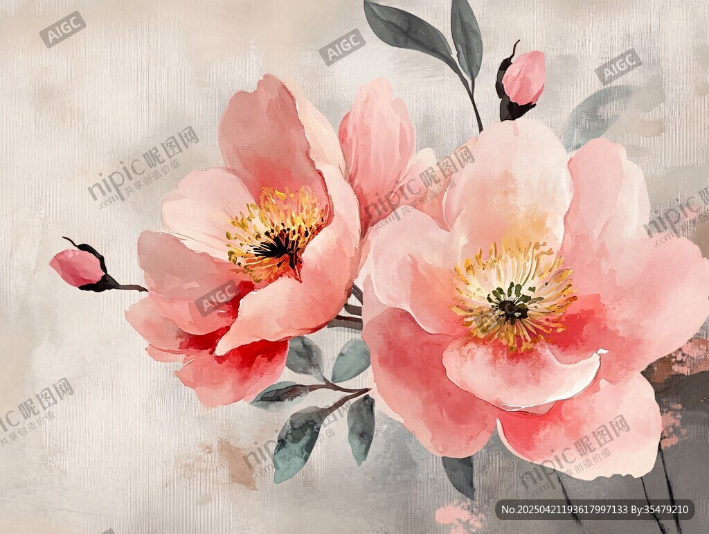 粉色芍药花卉艺术插画