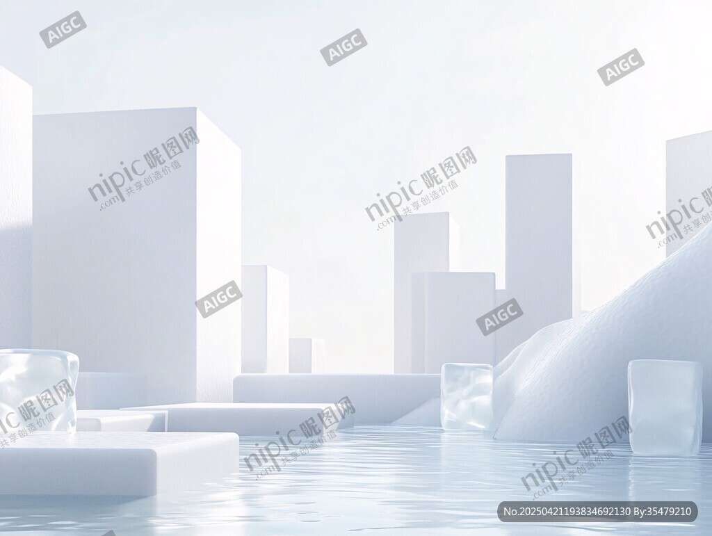 极简白色都市水畔场景