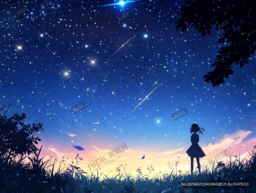 少女仰望璀璨星空