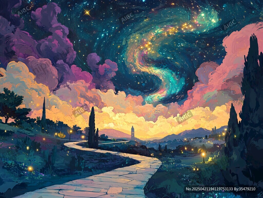 梦幻星空下的静谧小路
