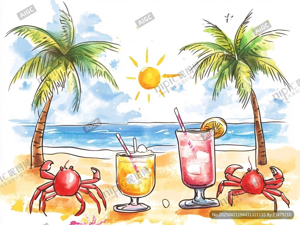 夏日海滩鸡尾酒惬意时光