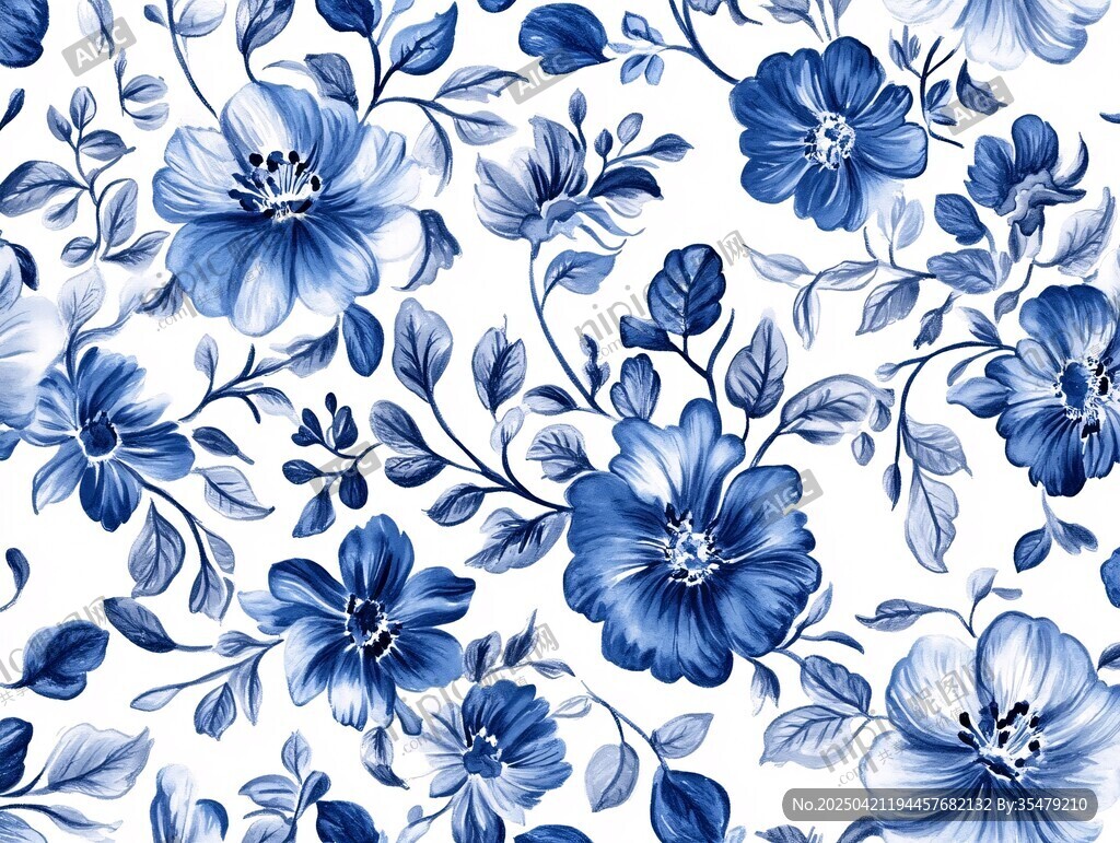 蓝白花卉图案精美壁纸