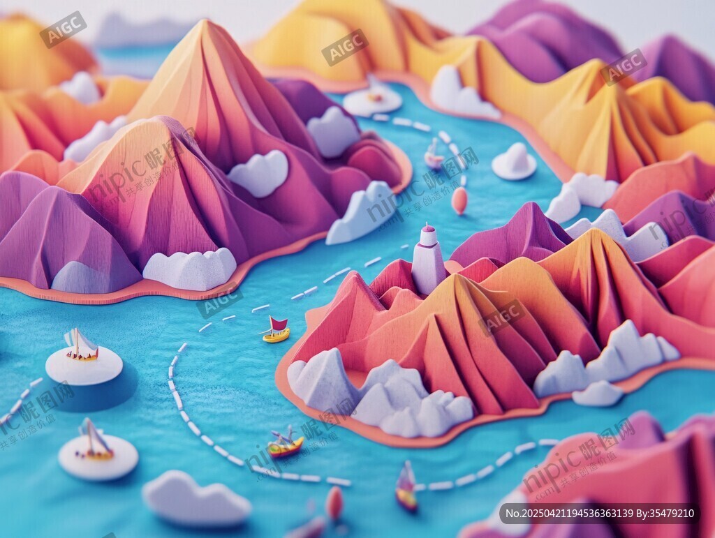 梦幻折纸风山水景观图