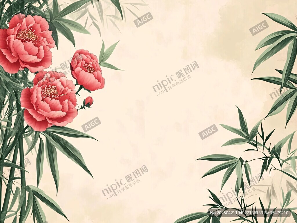 牡丹翠竹中式雅致背景图