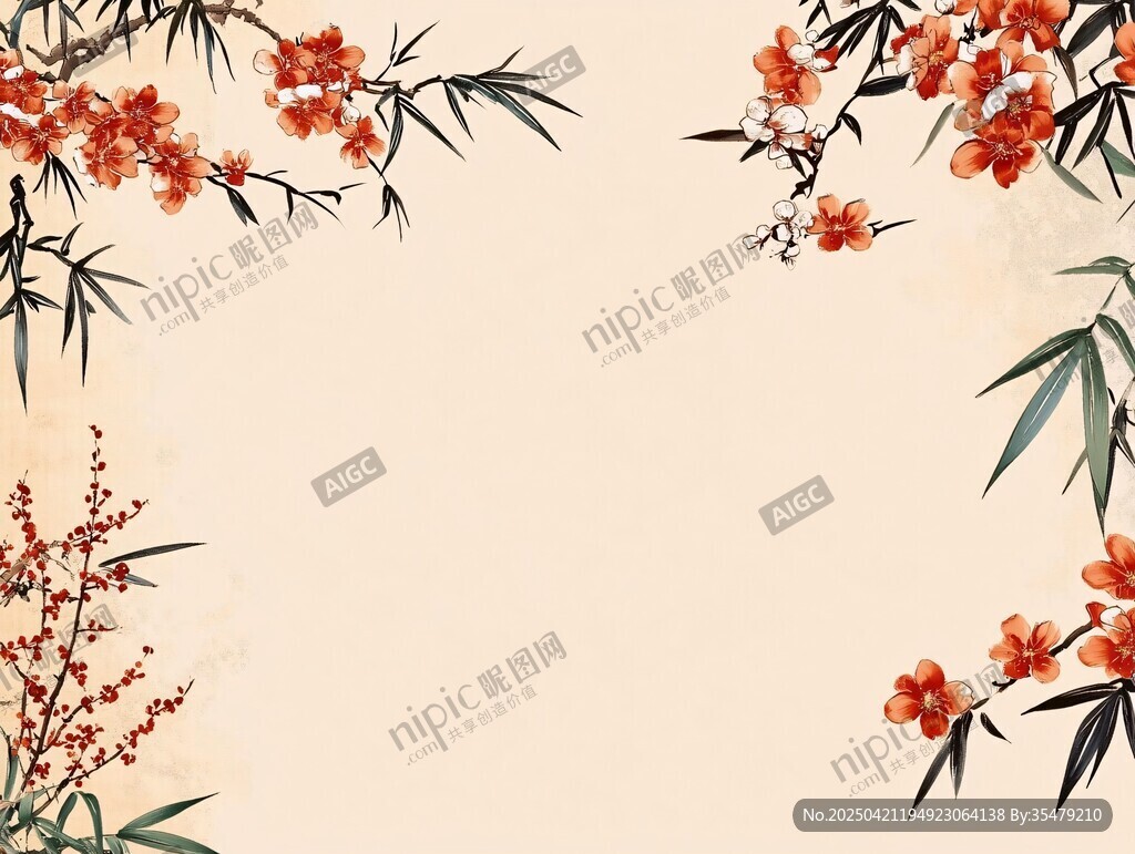 中式花卉边框古风背景图