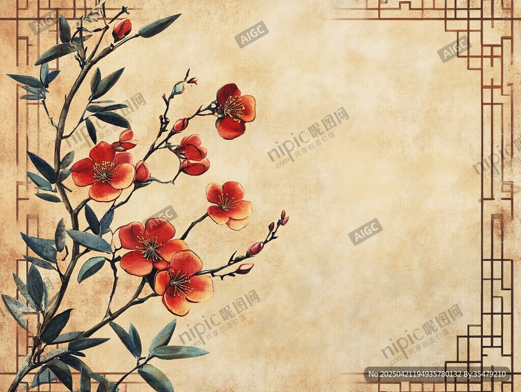 中式花卉古风背景图