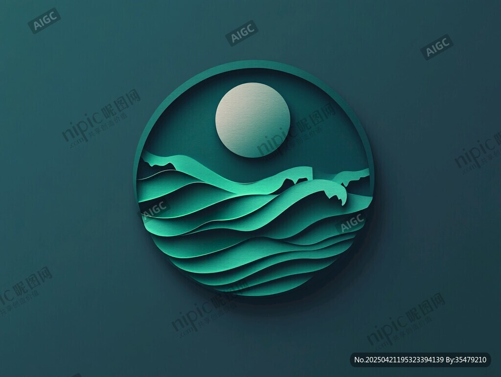 纸艺风格的海洋与明月