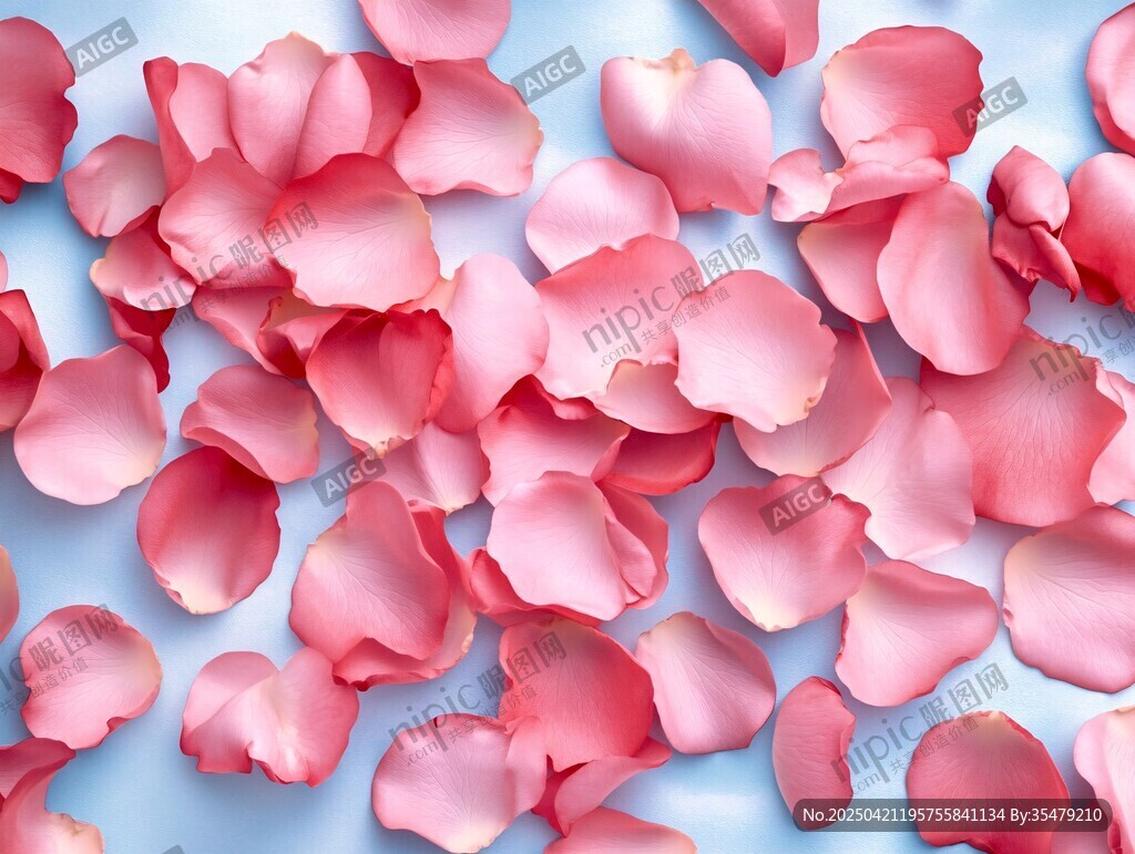 粉色玫瑰花瓣散落背景图