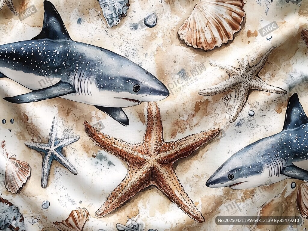 海洋生物印花布料图案