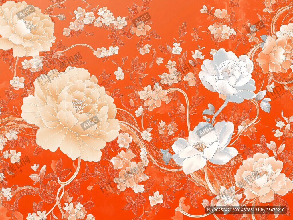 橙底花卉精美图案设计