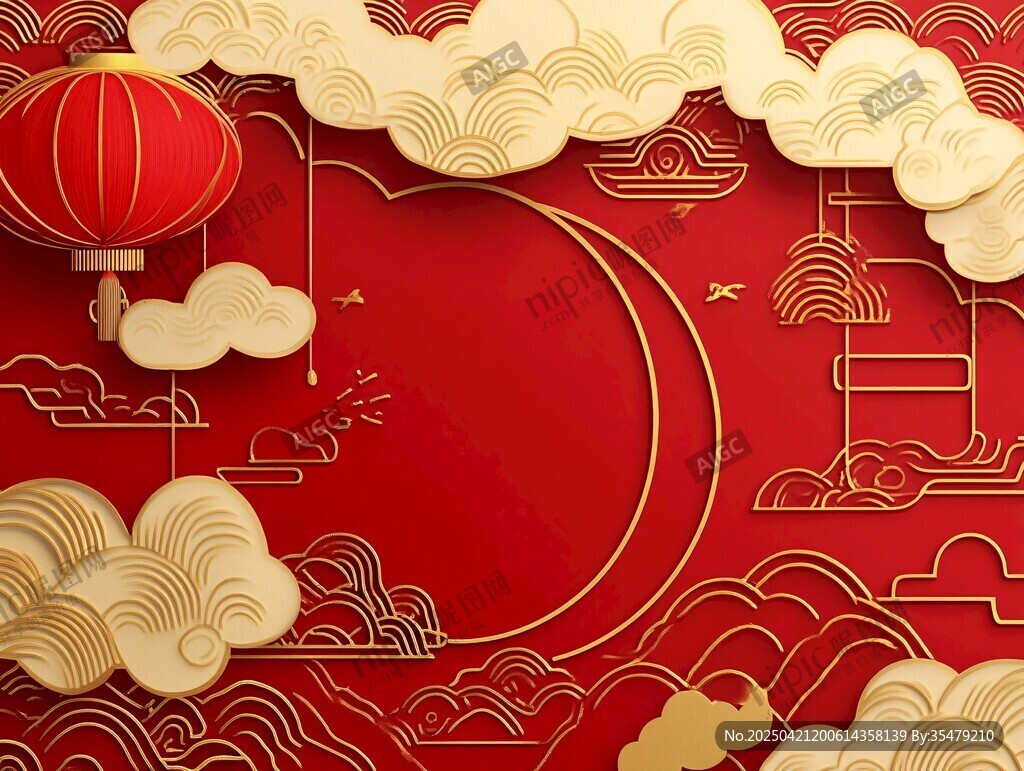 中式喜庆红金云纹背景图