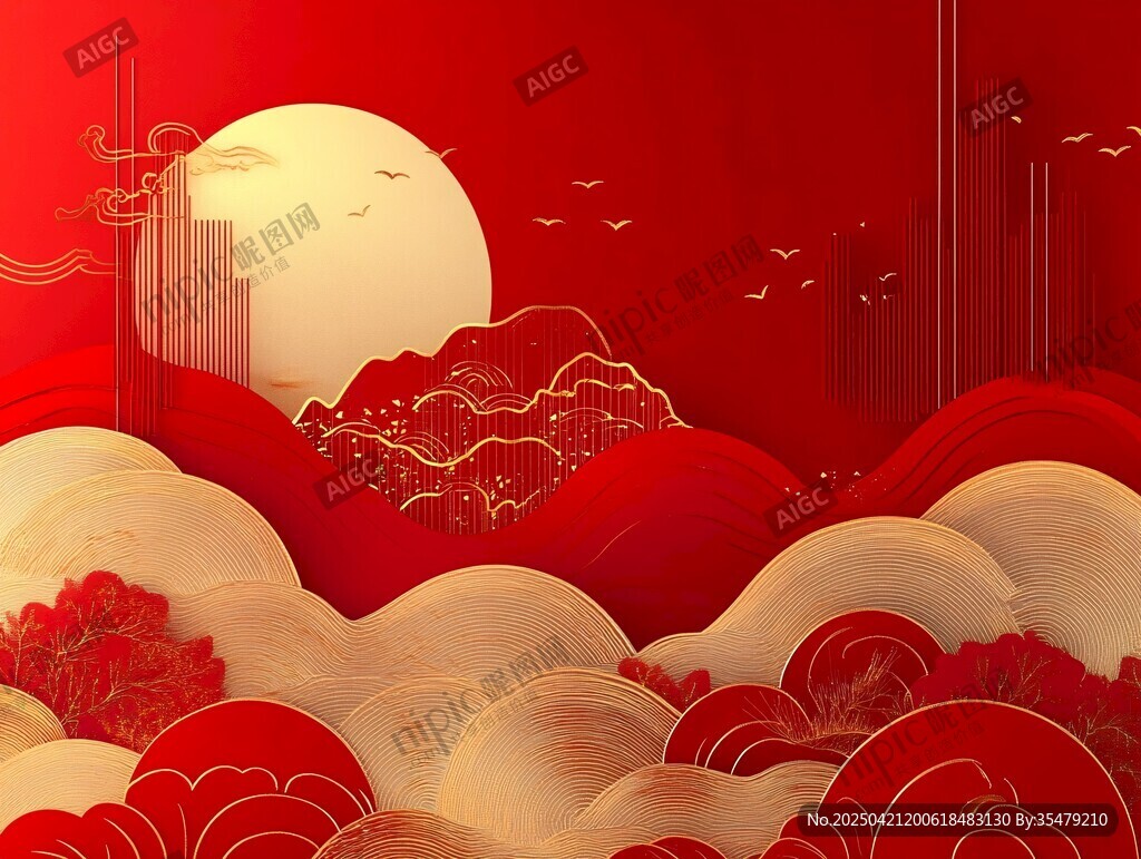 红日映山景 中式意境美
