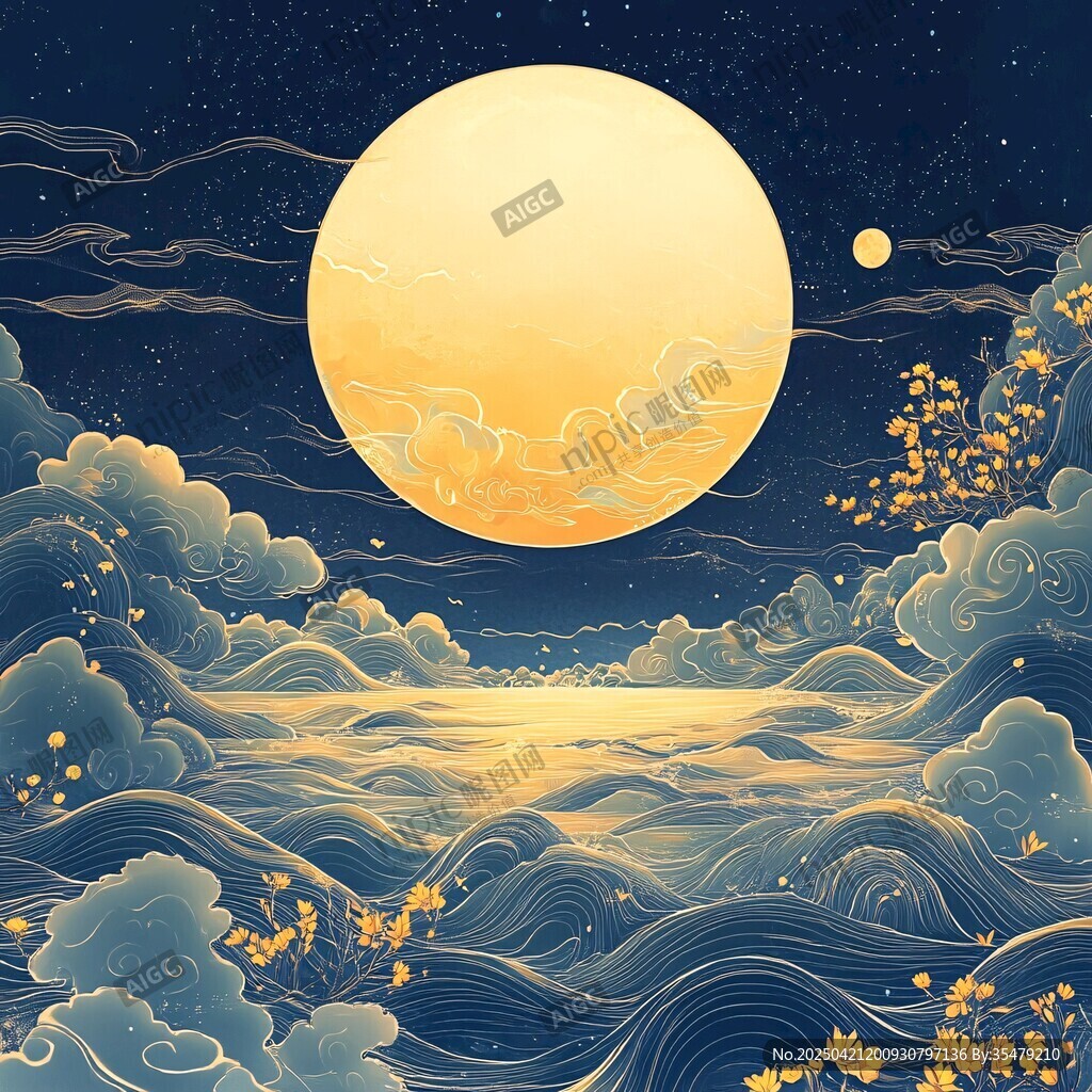 月夜云海图