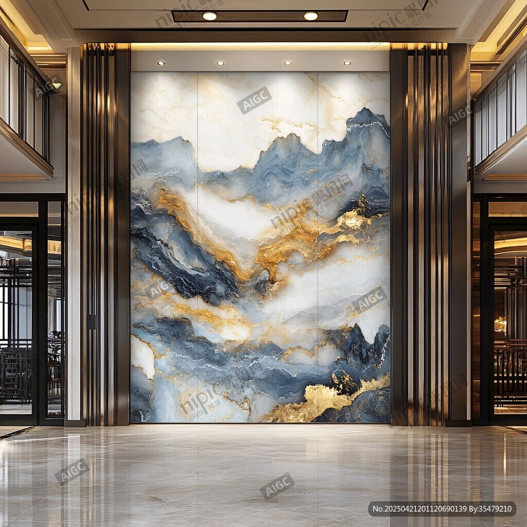 大厅中式山水纹理艺术壁画