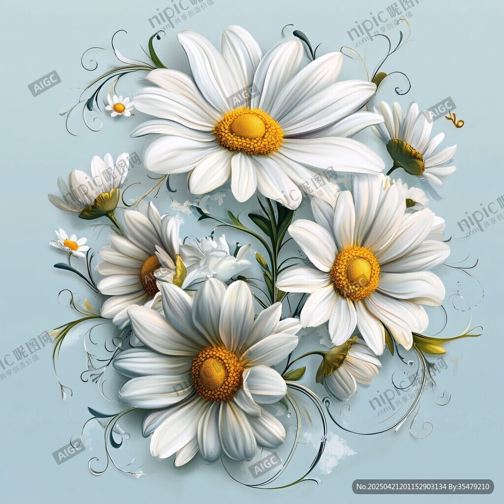 清新雏菊插画花朵绽放之美