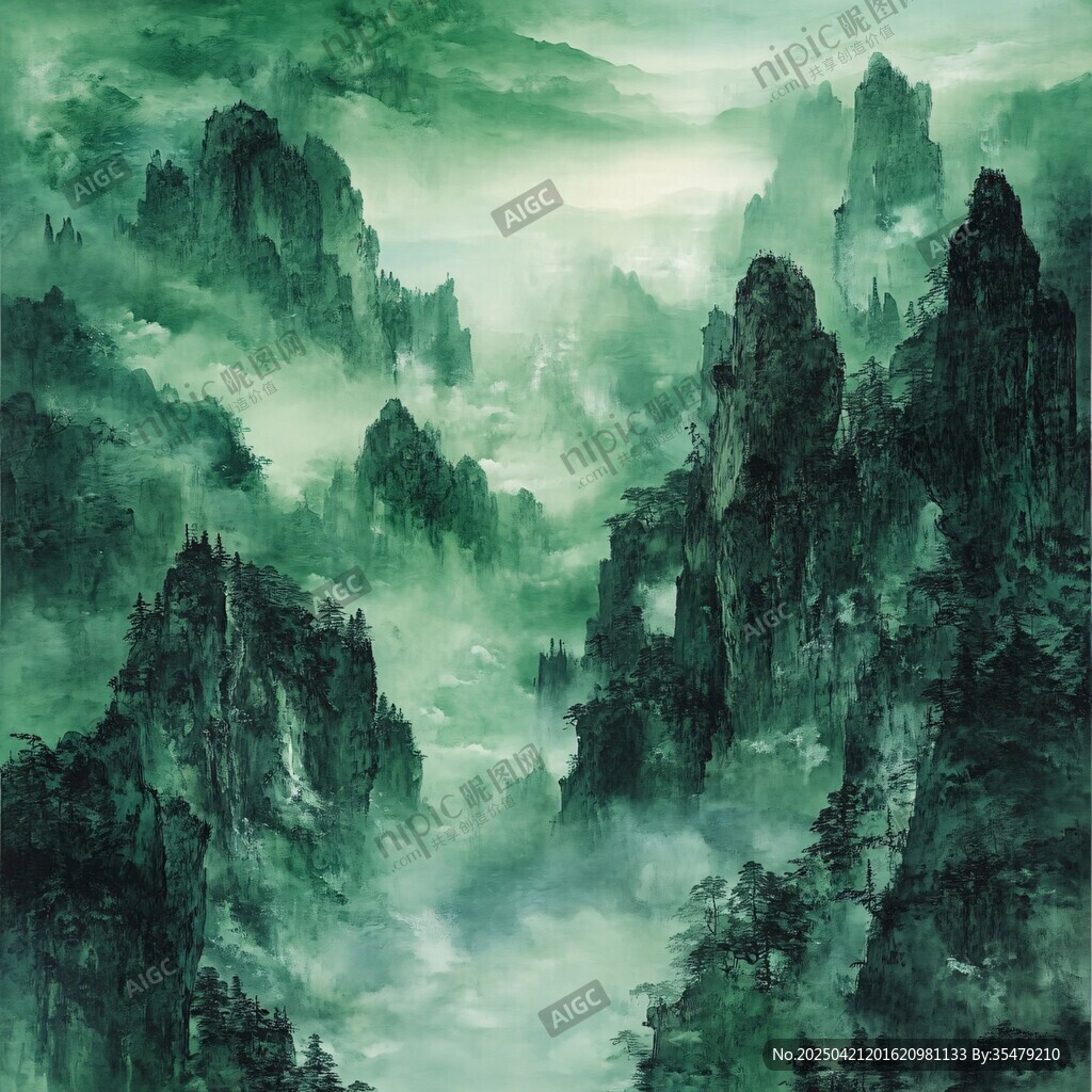 翠色山峦间 云雾绕奇峰