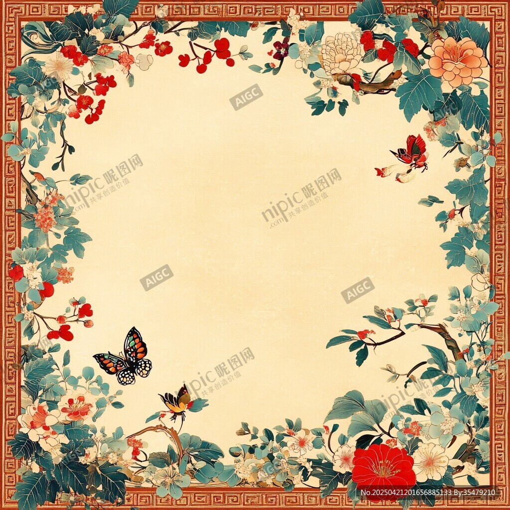中式花鸟边框装饰图案