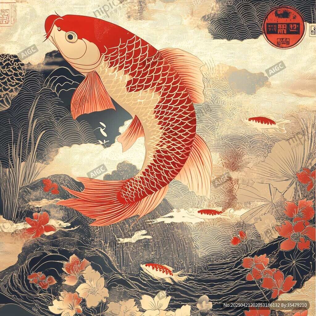 锦鲤跃动 中式祥瑞图景