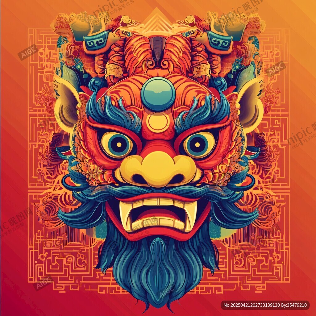 中式传统瑞兽龙头插画