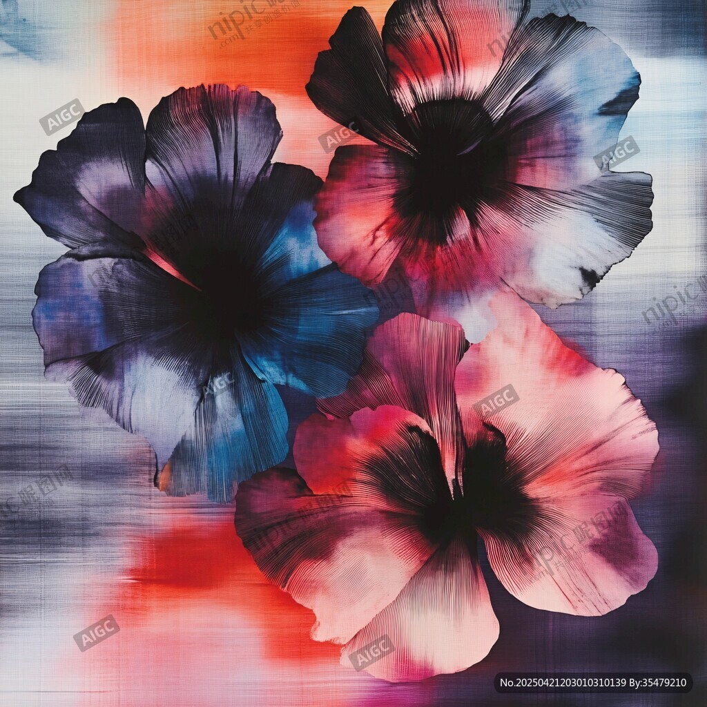 抽象多彩花卉艺术画作