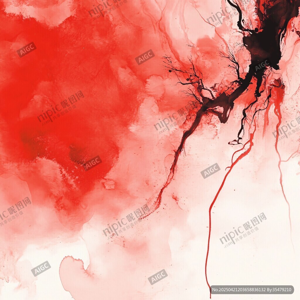 红色水墨抽象艺术画作