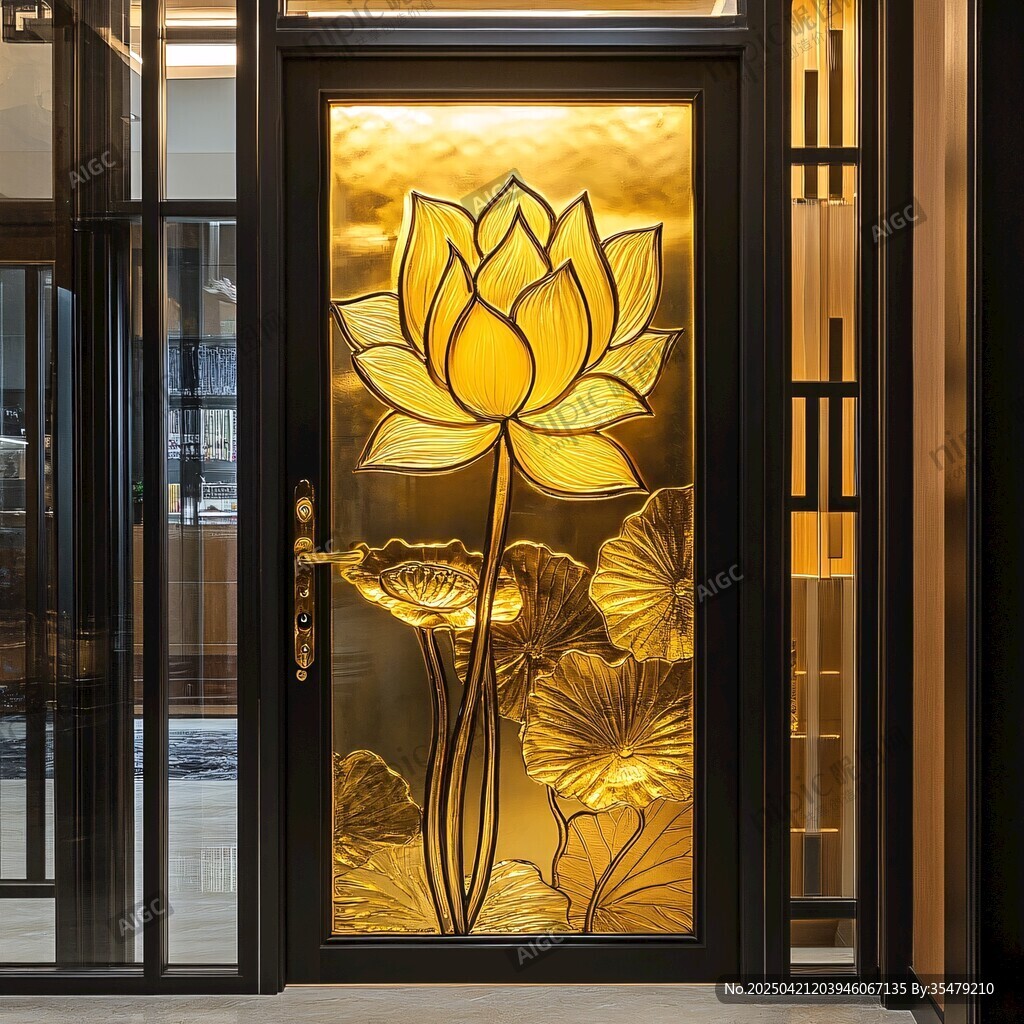 金色莲花雕花入户门
