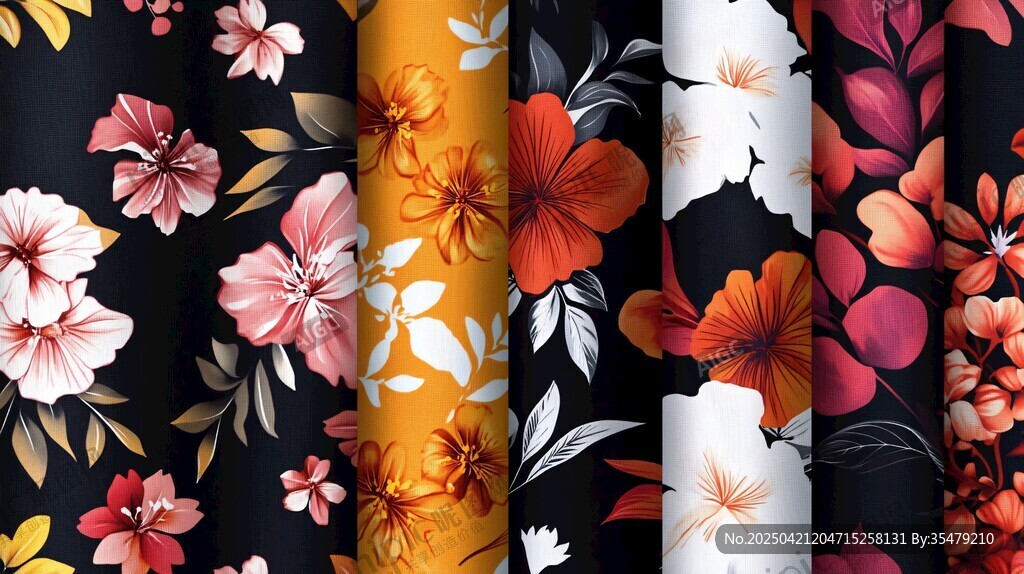 多彩花卉图案布料展示