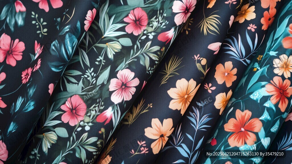 多彩花卉图案布料展示