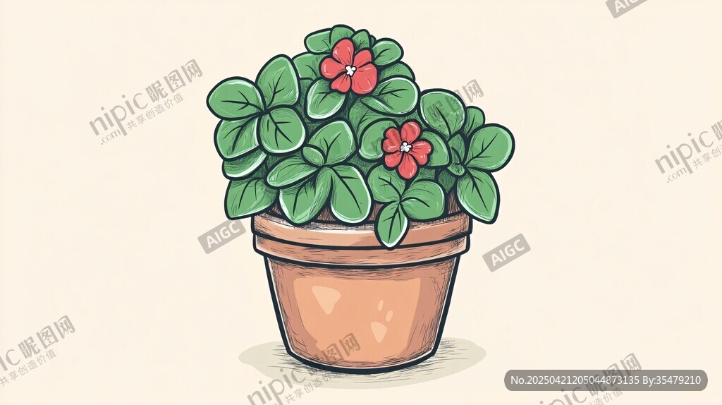 盆栽花卉插画