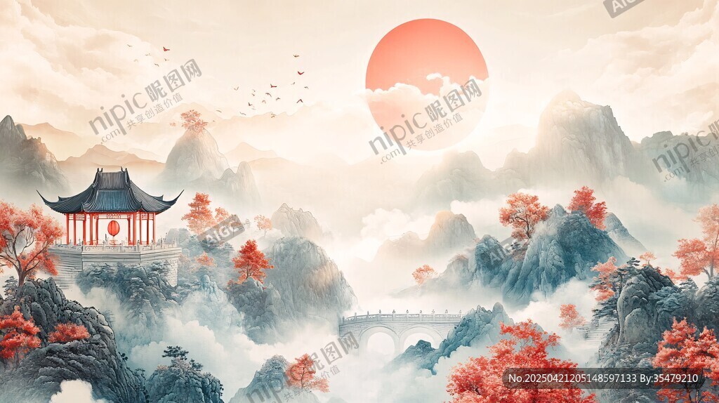 秋日山水间的中式古韵